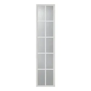 White framed vertical mirror with grid pattern.